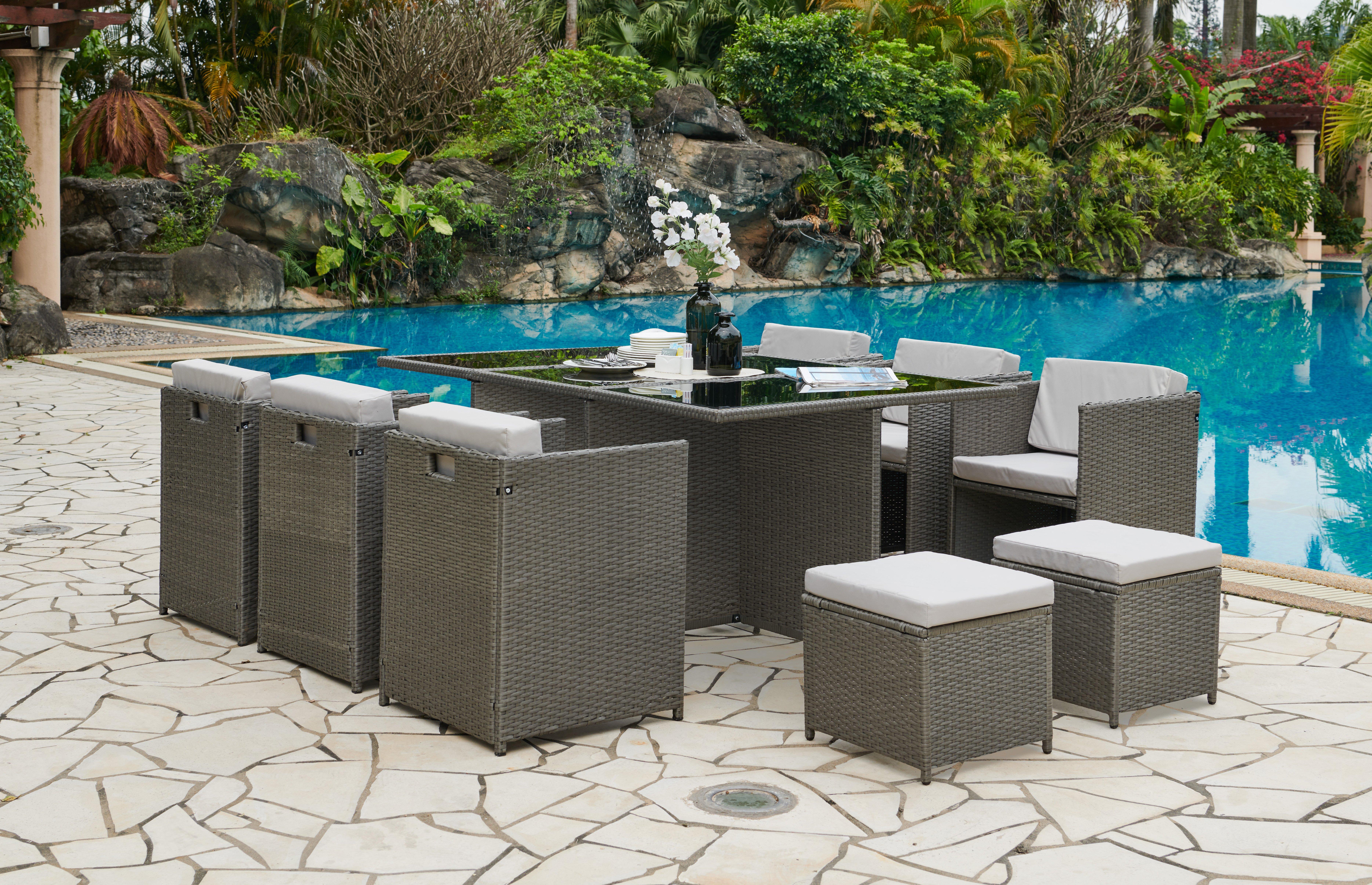 Vista Cube Garden Furniture Set 11 Piece with Footstools
